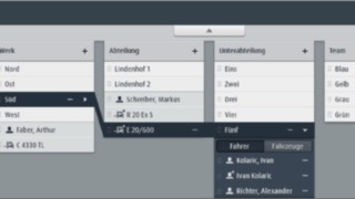Bereich Organisation der Flottenmanagement-Software connect:desk von Linde Material Handling Im Bereich Organisation der Flottenmanagement-Software connect:desk von Linde Material Handling werden Fahrer, Einsatzort, zugewiesene Fahrzeuge und weitere Informationen bearbeitet.