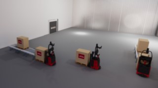 Automatisierte Lösungen von Linde für den Transport von Fördertechnik zur Fördertechnik Darstellung einer Fördertechnik zu Fördertechnik Automatisierung