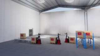 Automatisierte Lösungen von Linde zum Transport von der Fördertechnik zum Regal Beispiel eines automatisierten Fördertechnik zum Regal Transports