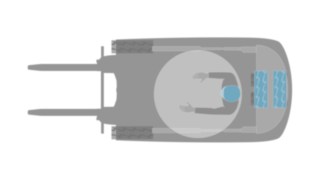 Dreirad-Stapler mit Drehschemel-Achse eignen sich ideal für den Einsatz im Innenbereich. Grafik eines Elektro-Gegengewichtsstapler in der 3-Rad-Version